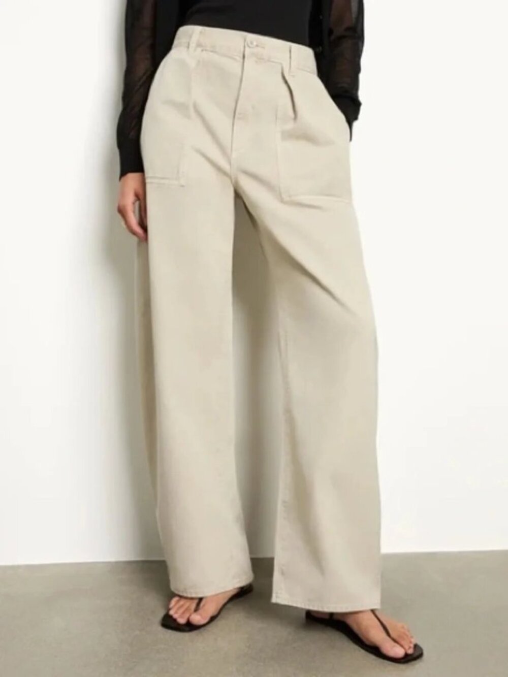 NWOT Agolde Sefton Pleated High Waist Barrel Twill Utility Pants Cream Beige 24